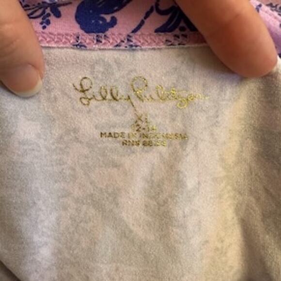 Lilly Pulitzer Girls XL 12-14 Shift Dress Pink Blue Animal Print‎ Bell Sleeve - Picture 2 of 7